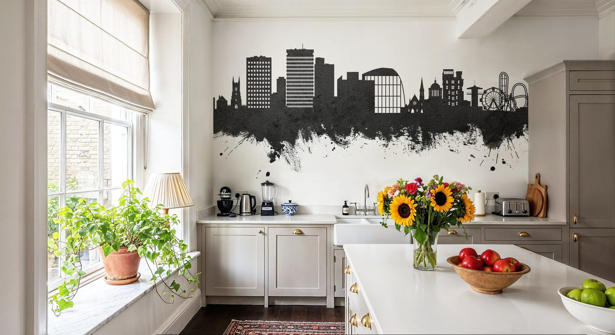 Southend-on-Sea England Skyline Black & White Mural Wallpaper - room preview 05