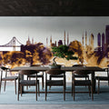Istanbul Turkey Skyline Purple & Gold Mural Wallpaper - room preview 05