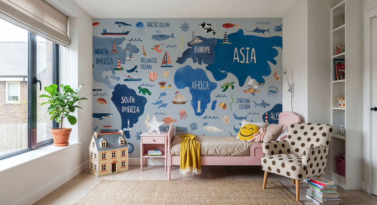 Nautical World Map Mural Wallpaper - room preview 05