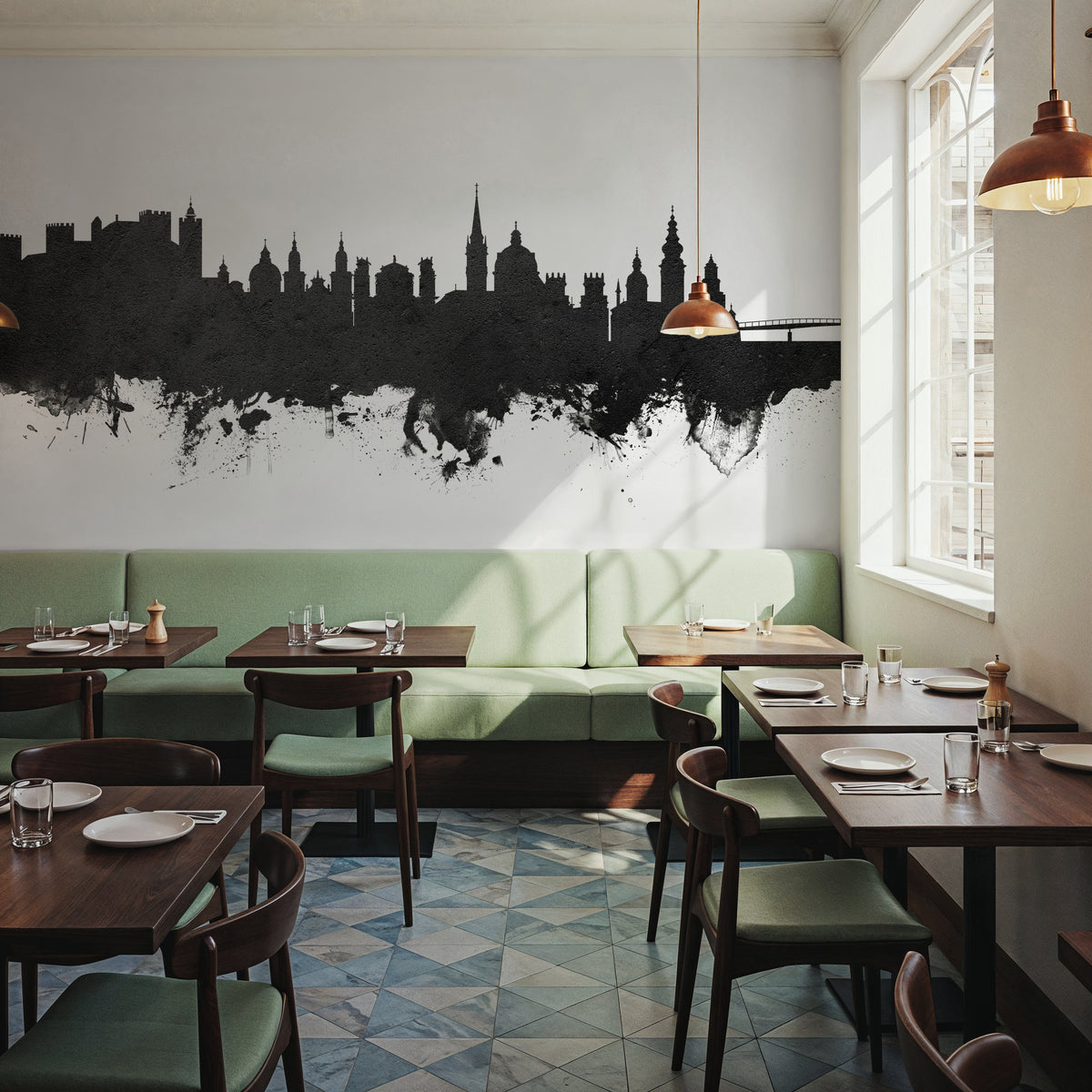 Salzburg Austria Skyline Black & White Mural Wallpaper - room preview 05