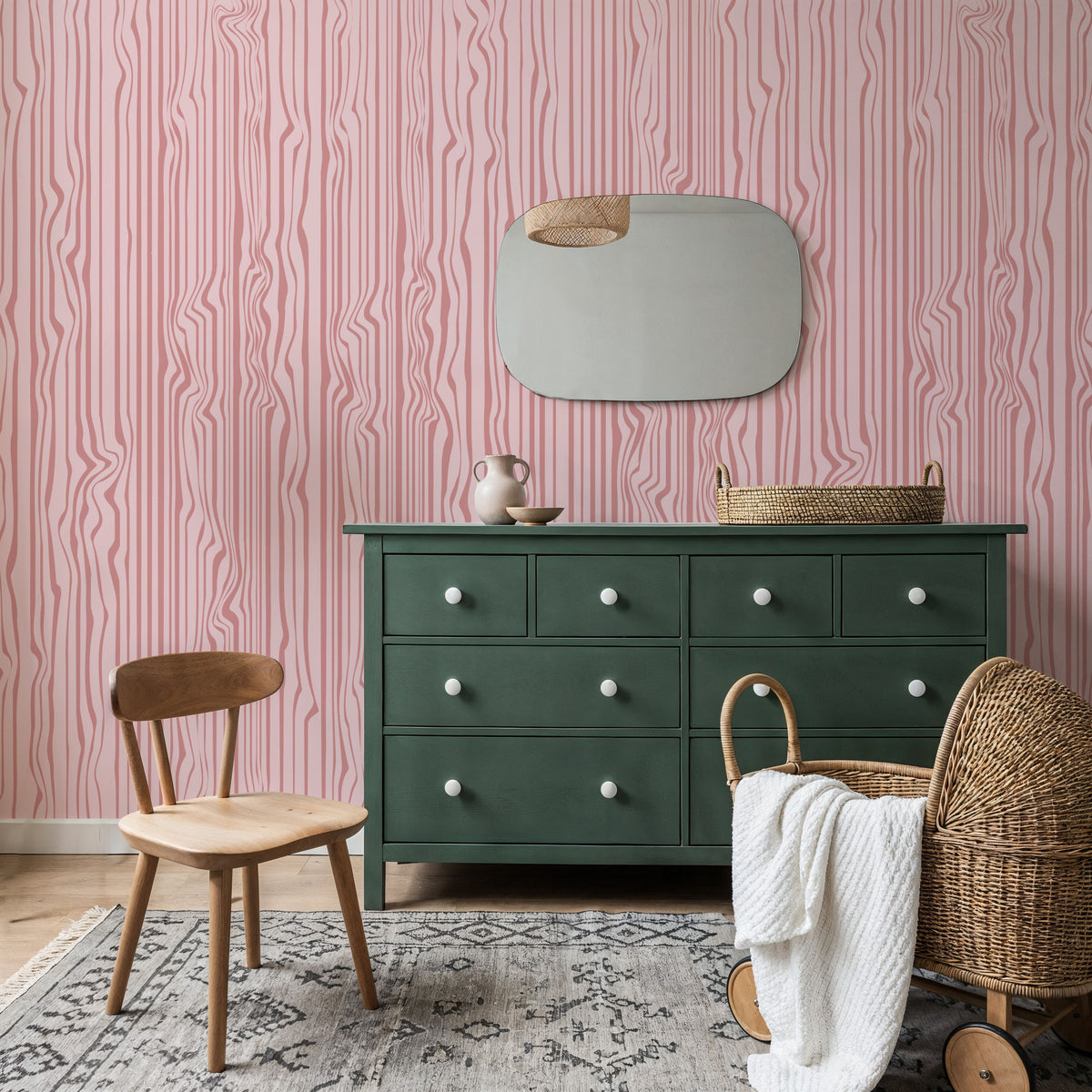 Veneer Lines, Pink Mural Wallpaper - room preview 05
