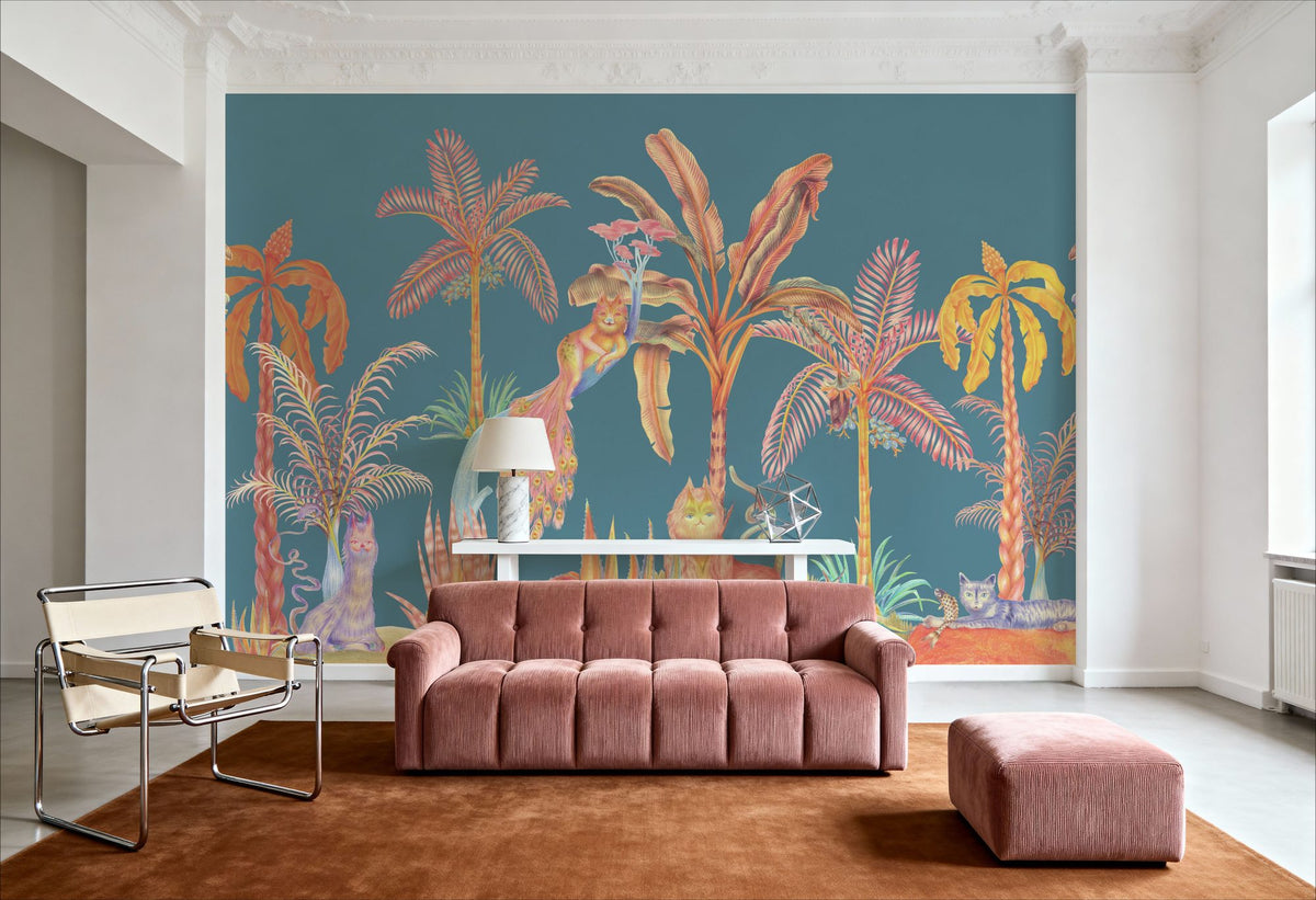 Colorful Jungle, Turqouise Mural Wallpaper - room preview 05