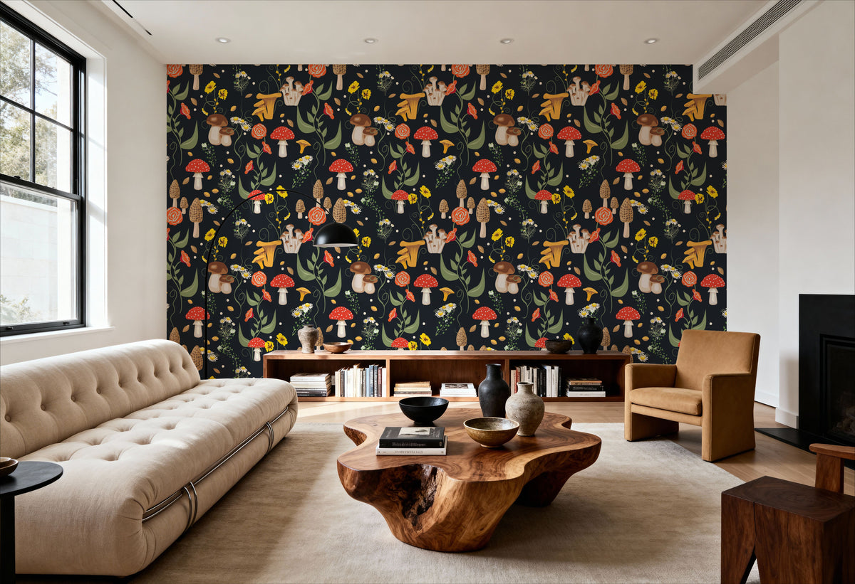 Mushroom Magic, Midnight Mural Wallpaper - room preview 05