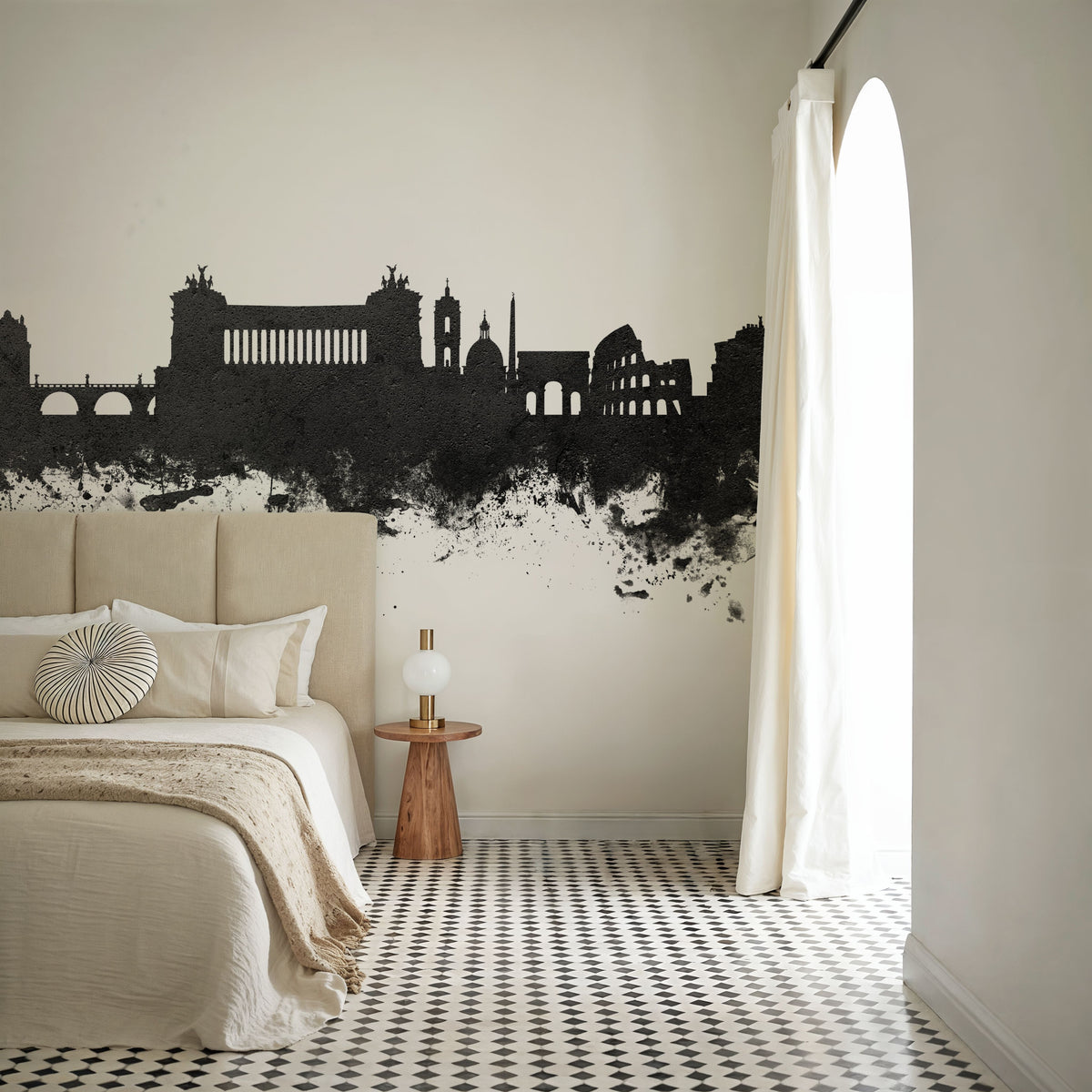 Rome Italy Skyline Black & White Mural Wallpaper - room preview 05