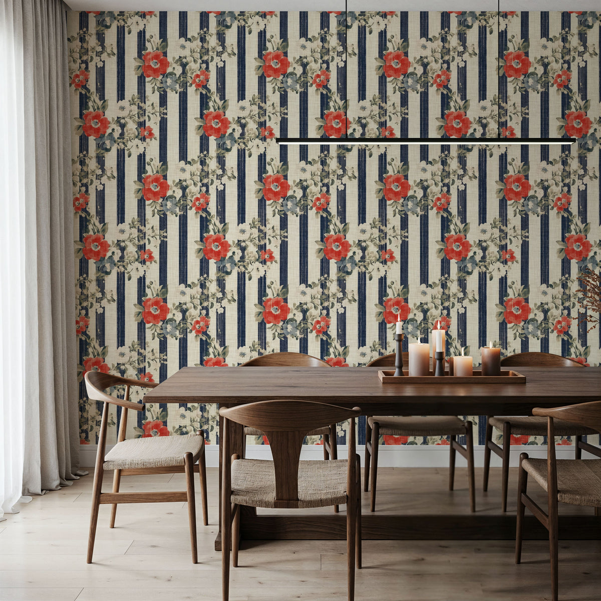 Americana, Stripes and Poppies Mural Wallpaper - room preview 05