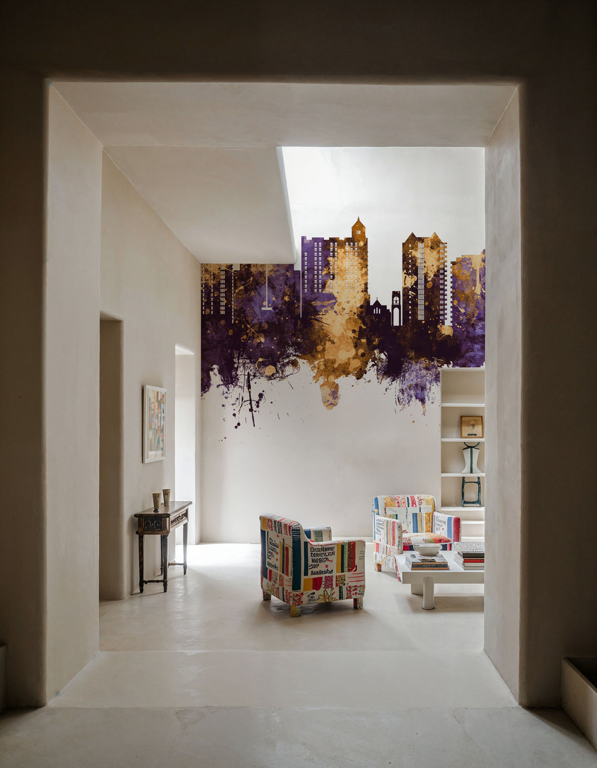 Sarasota Florida Skyline Purple & Gold Mural Wallpaper - room preview 05