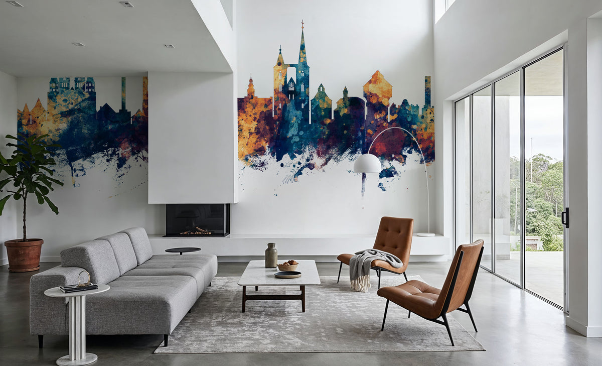 Halberstadt Germany Skyline Blue & Bronze Mural Wallpaper - room preview 05