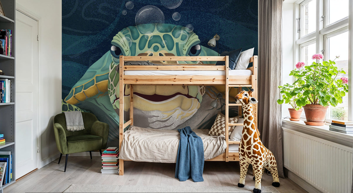 Hello Turtle, Aqua Mural Wallpaper - room preview 05