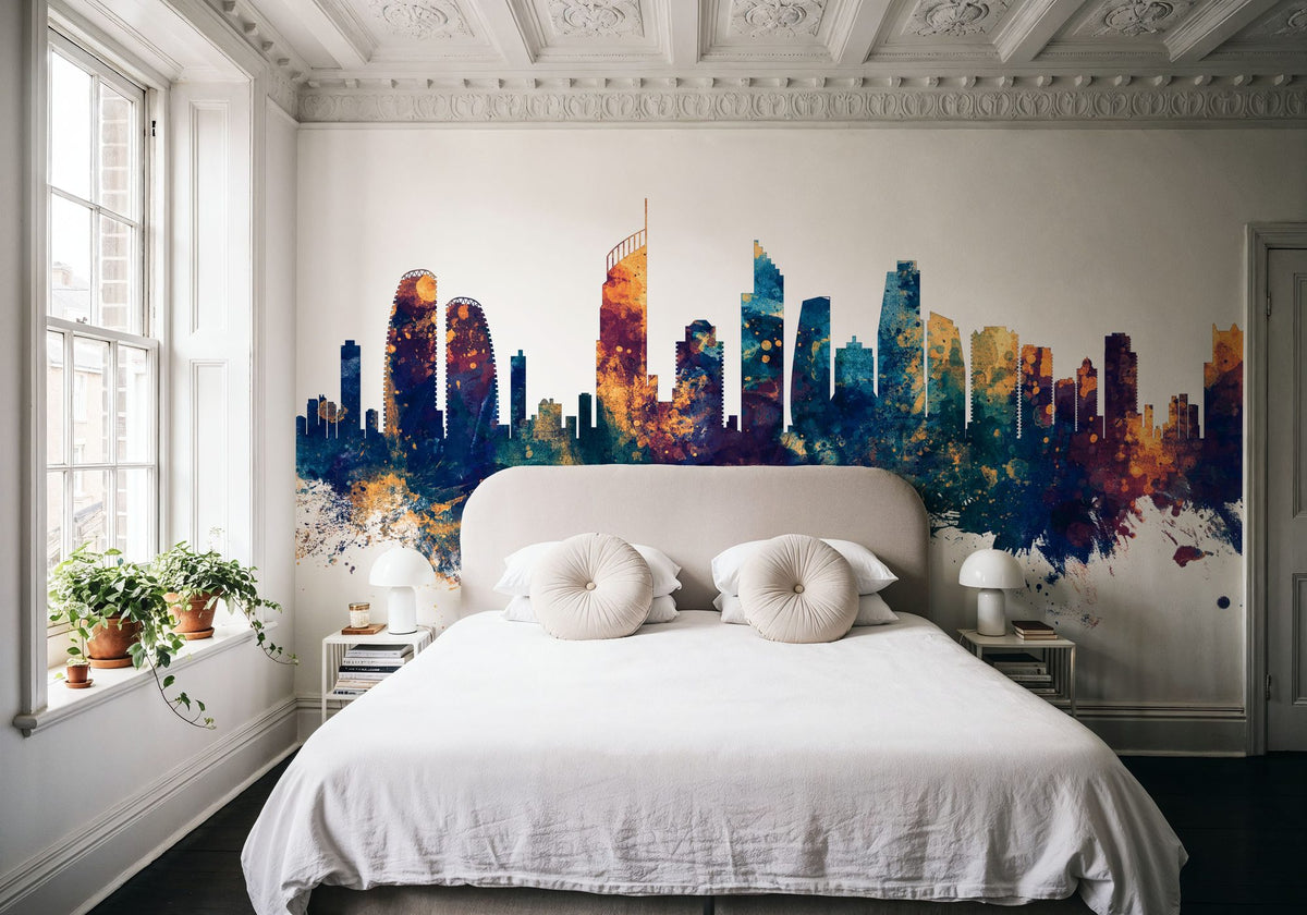 Gold Coast Australia Skyline Blue & Bronze Mural Wallpaper - room preview 05