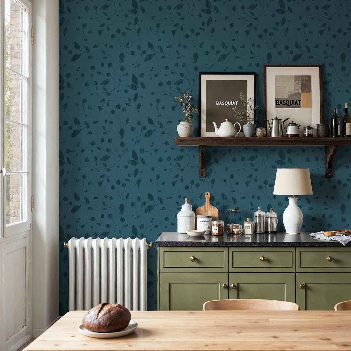 Time to Share Florals Blue Mural Wallpaper - room preview 05