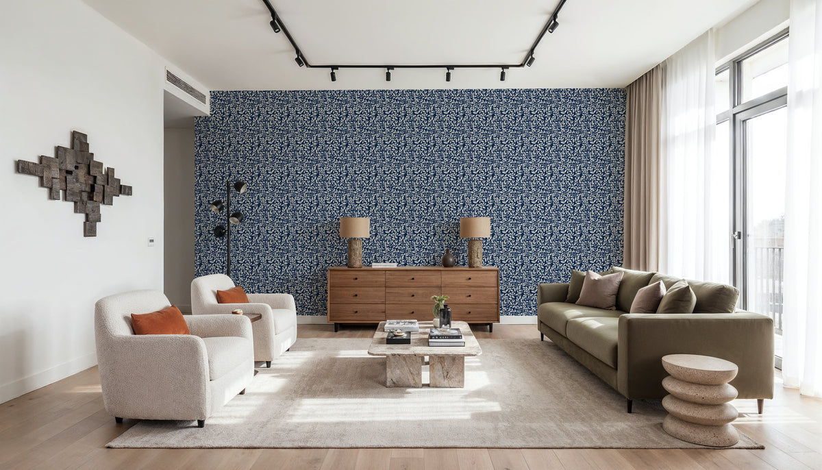 Hedge in Bloom, Indigo Blue Mural Wallpaper - room preview 05