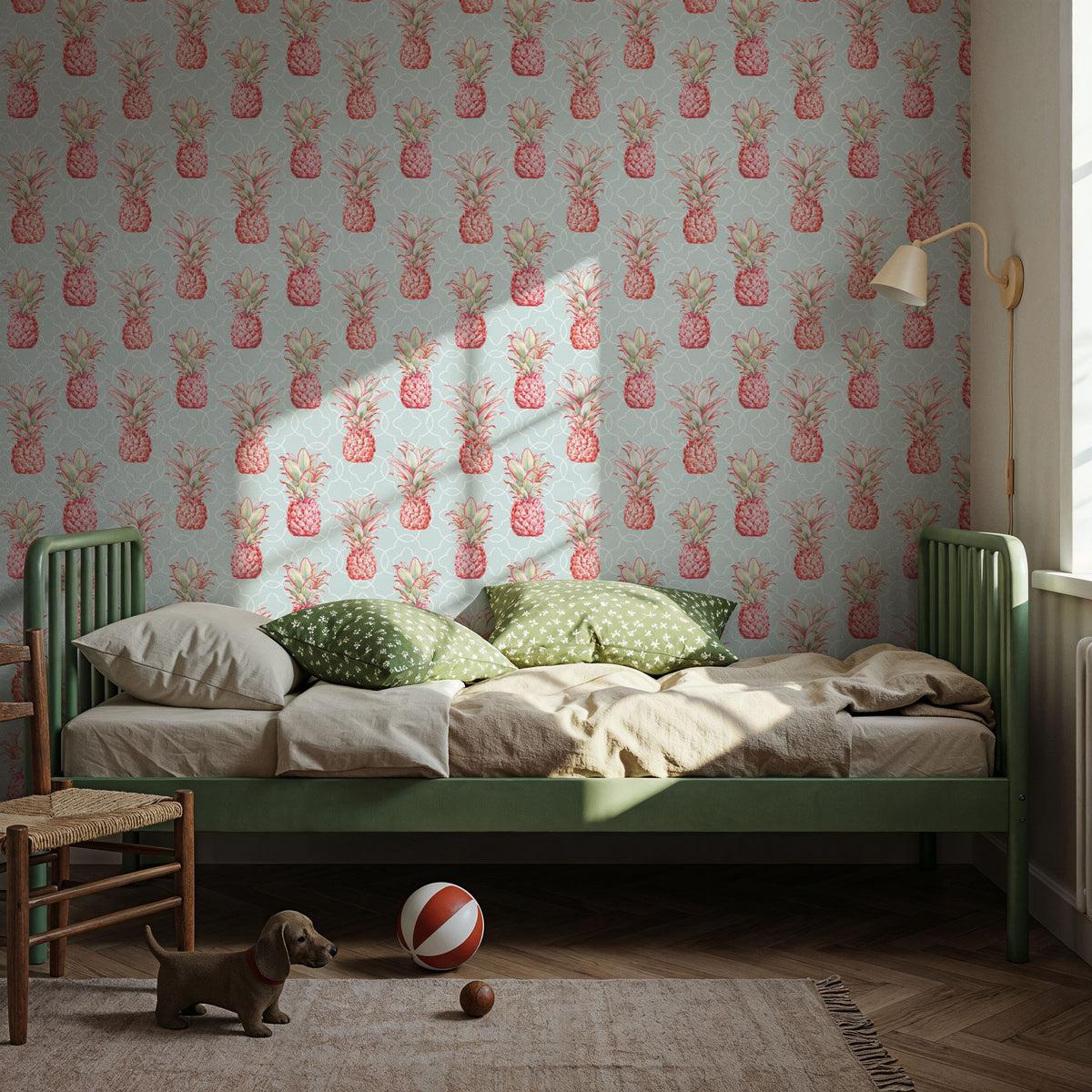Pineapple Goals Blue Mural Wallpaper - room preview 05