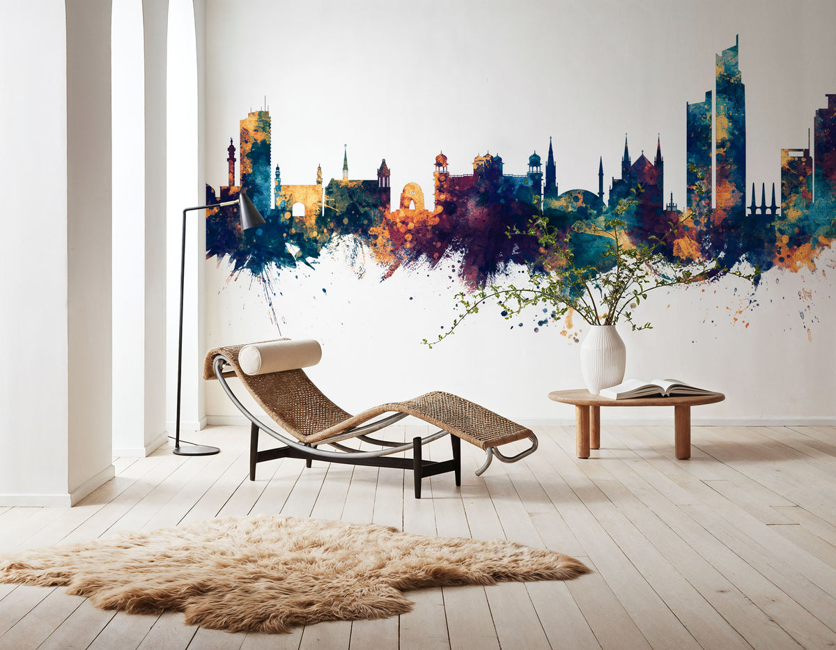 Karachi Pakistan Skyline Blue & Bronze Mural Wallpaper - room preview 05