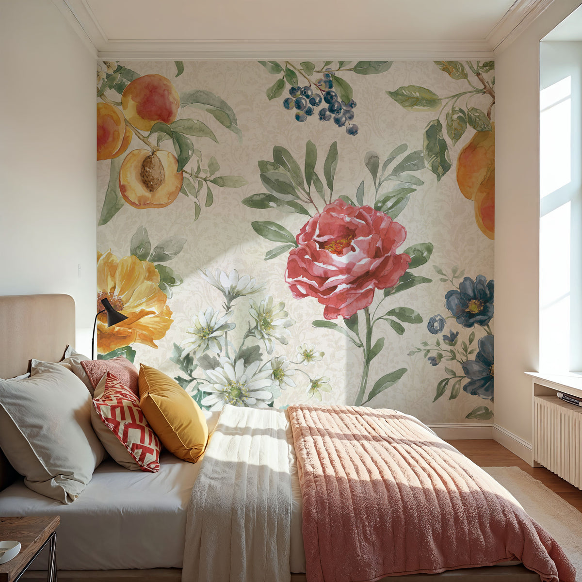 Floral Solitude White Mural Wallpaper - room preview 05