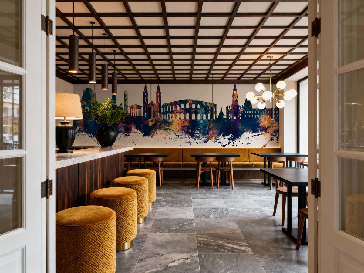 Nîmes France Skyline Blue & Bronze Mural Wallpaper - room preview 05