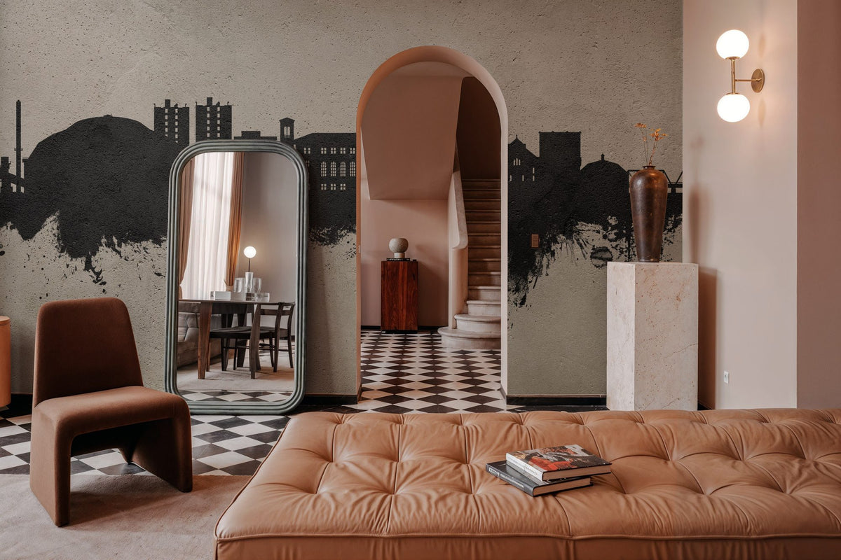 Cedar Falls Iowa Skyline Concrete Mural Wallpaper - room preview 05