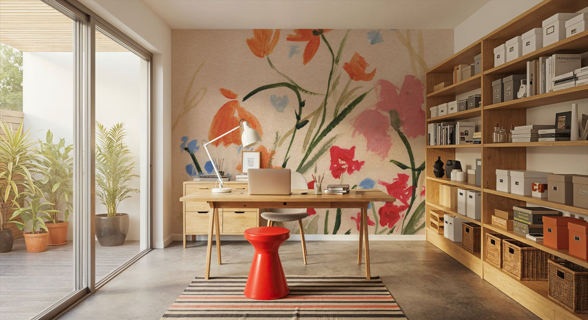 Wildflowers II Mural Wallpaper - Red Tone - room preview 05
