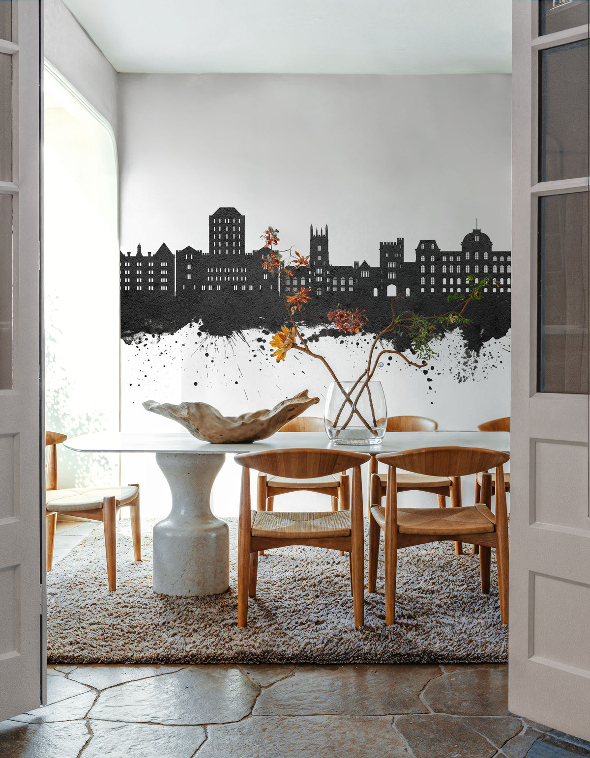 Poughkeepsie New York Skyline Black & White Mural Wallpaper - room preview 05