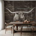 Longhorn Flowers Sepia Mural Wallpaper - room preview 05