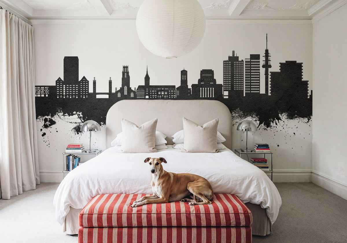 Duisburg Germany Skyline Black & White Mural Wallpaper - room preview 05