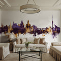 Dresden Germany Skyline Purple & Gold Mural Wallpaper - room preview 05