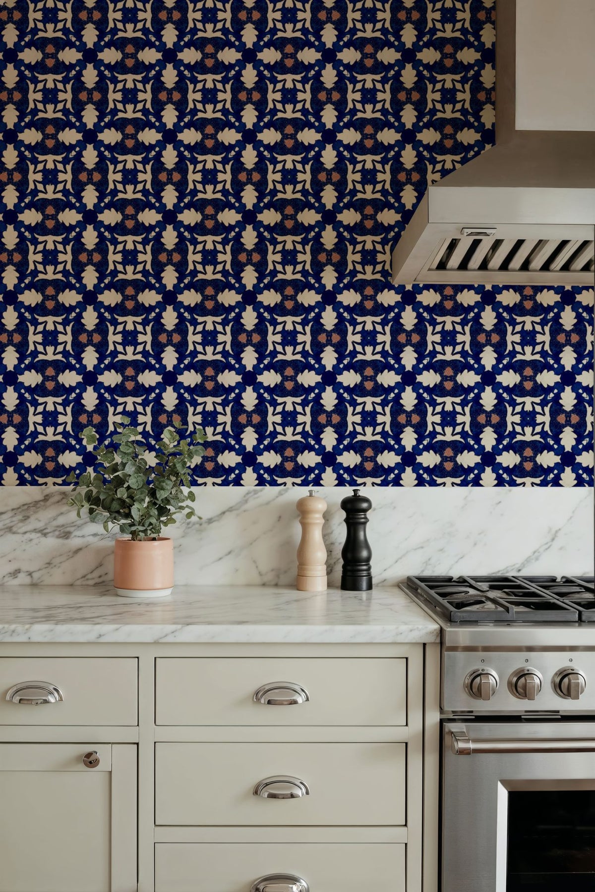 Nara Leaves on Indigo Mural Wallpaper - room preview 05