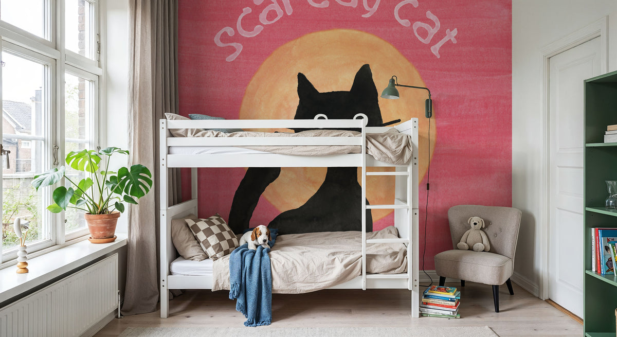 Scaredy Cat Pink Mural Wallpaper - room preview 05