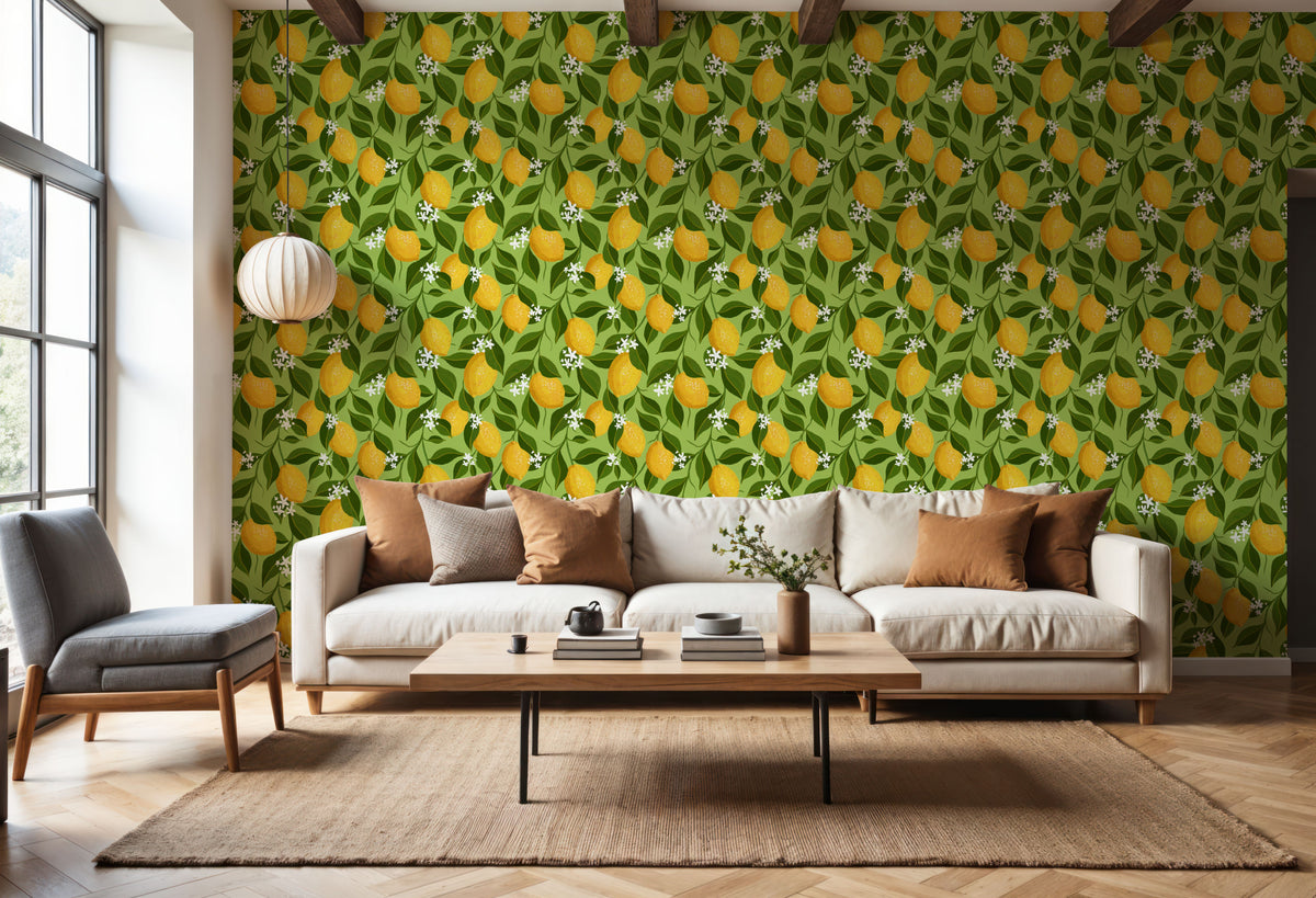 Trailing Lemons, Fresh Green Mural Wallpaper - room preview 05