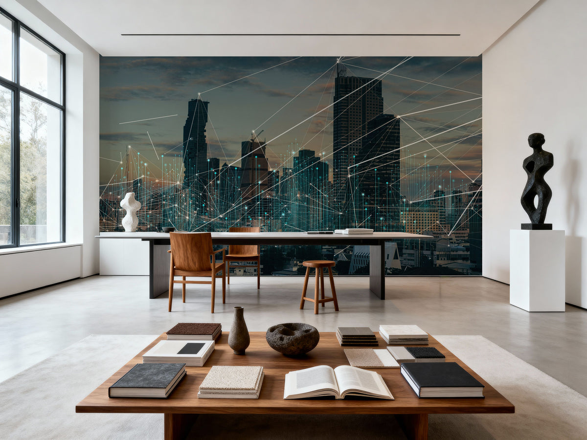 Connected Cityscape Mural Wallpaper - room preview 05