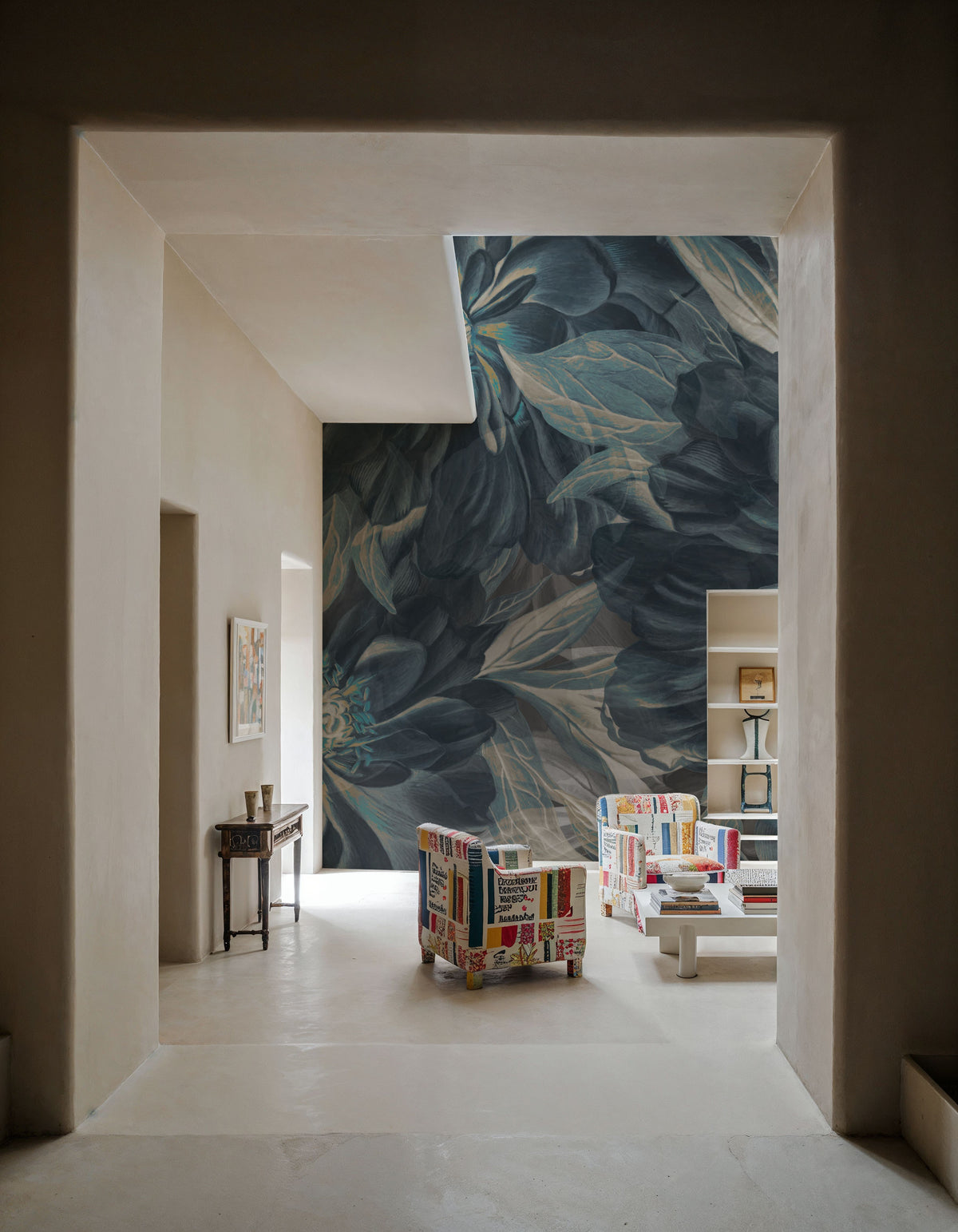 Peony Study - Midnight Teal Mural Wallpaper - room preview 05