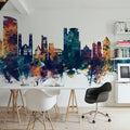 Swansea Wales Skyline Blue & Bronze Mural Wallpaper - room preview 05