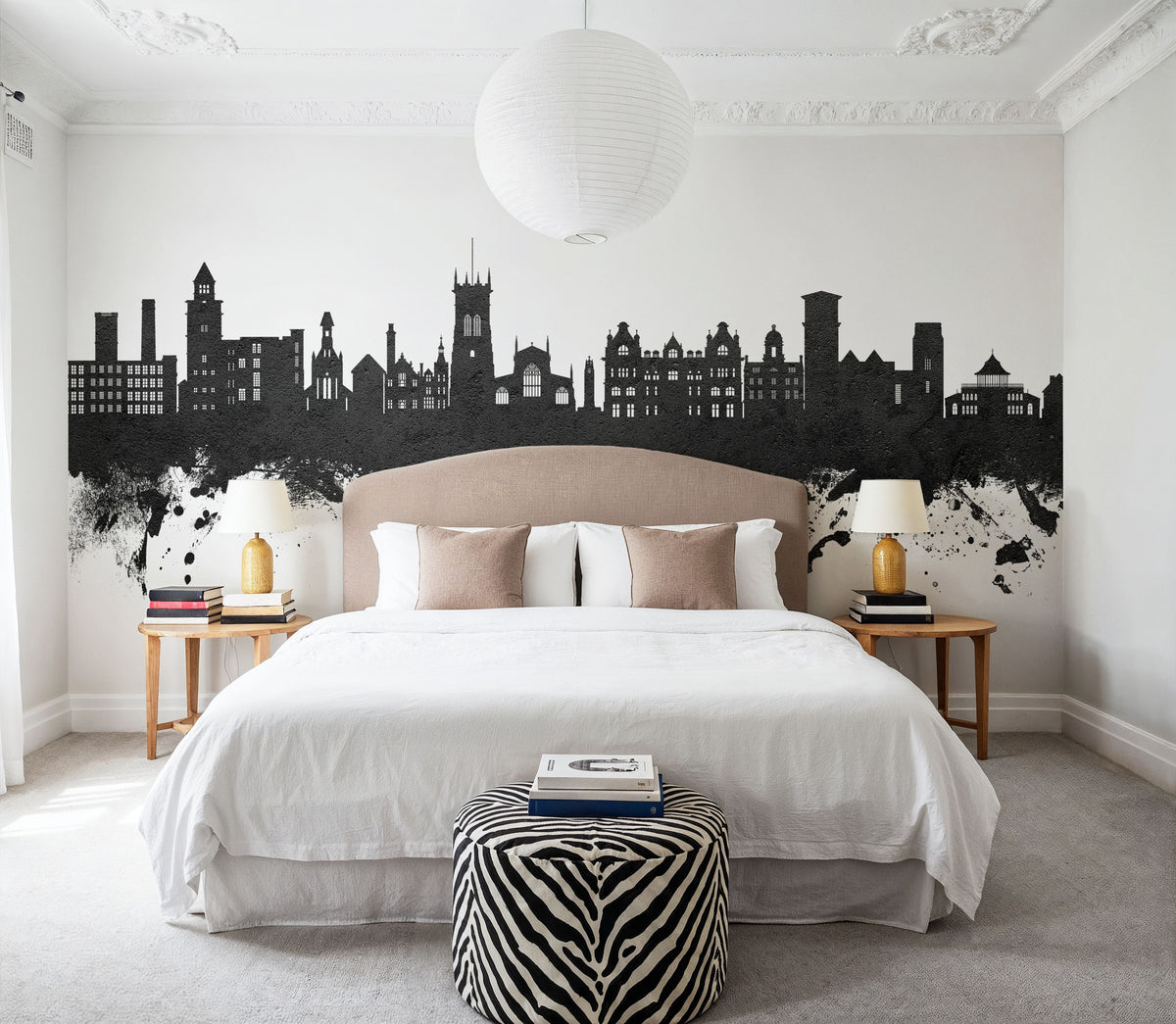 Wigan England Skyline Black & White Mural Wallpaper - room preview 05