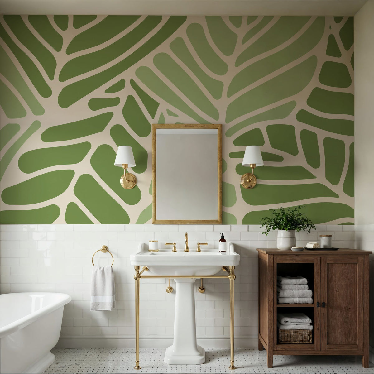 Leaf Vein Mosaic Mural Wallpaper - room preview 05