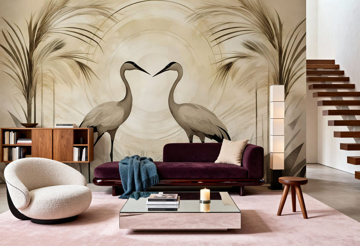 Cranes At Sunset Yellow Mural Wallpaper - room preview 05