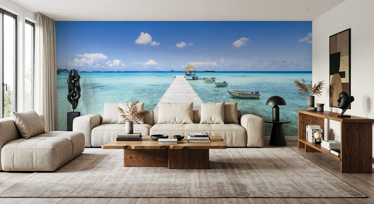 Wooden Pier Mural Wallpaper - Blue Tone - room preview 05