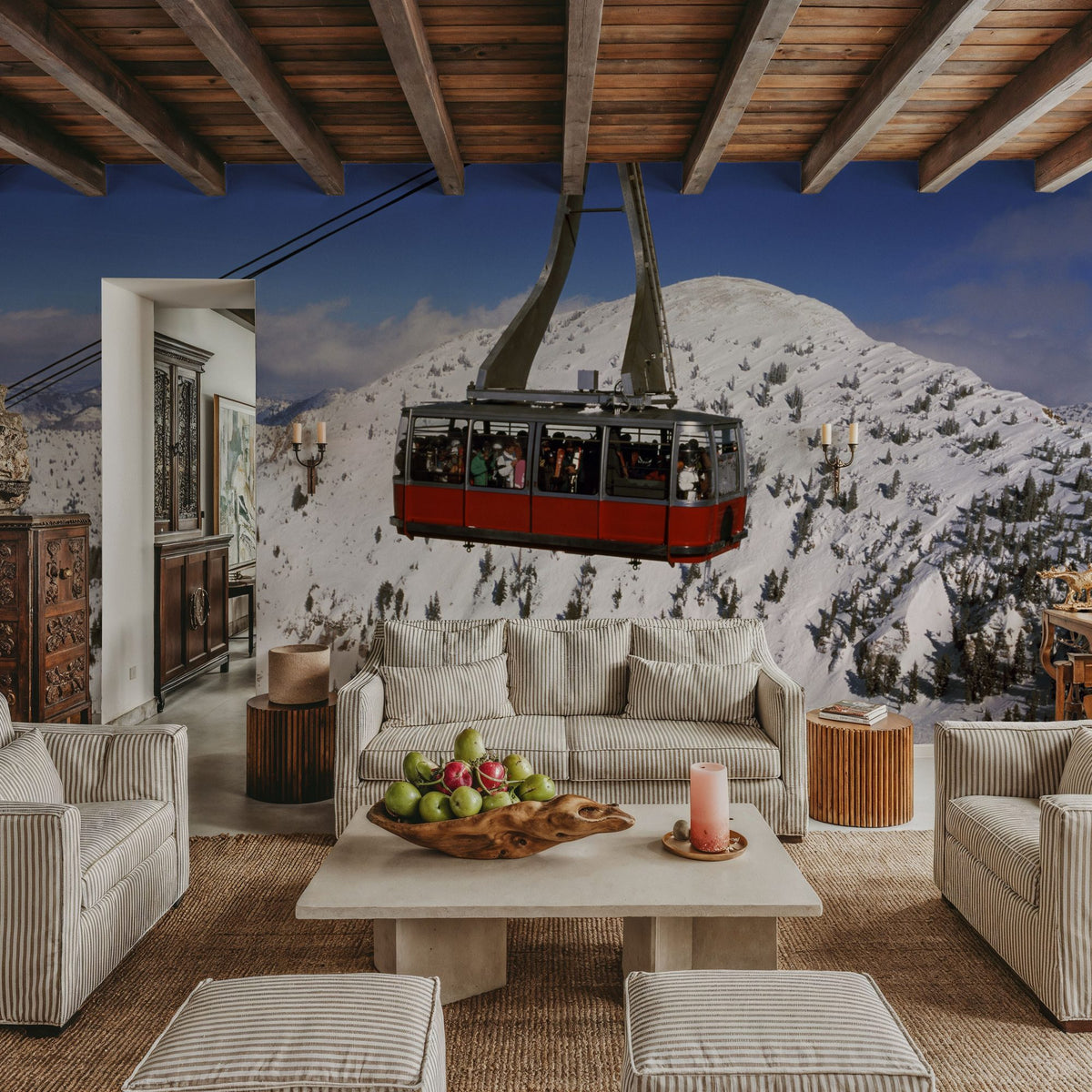 Crimson Lift Over Snow Peaks Mural Wallpaper - room preview 05