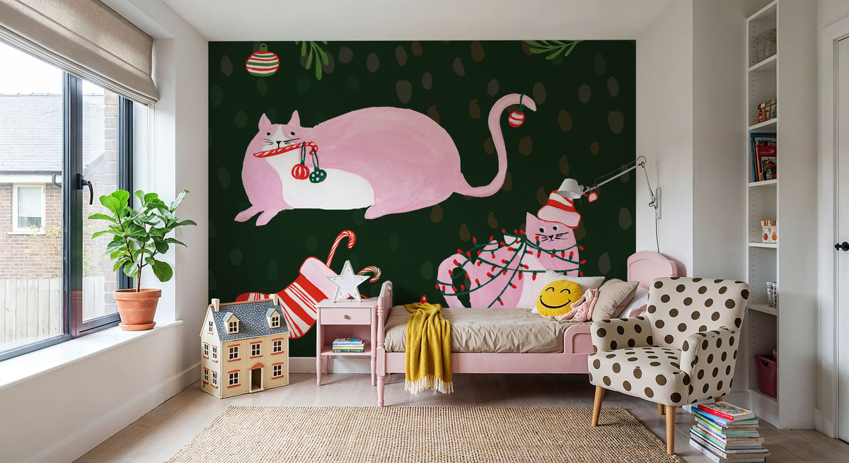 Mischief Kitty Christmas V Mural Wallpaper - room preview 05