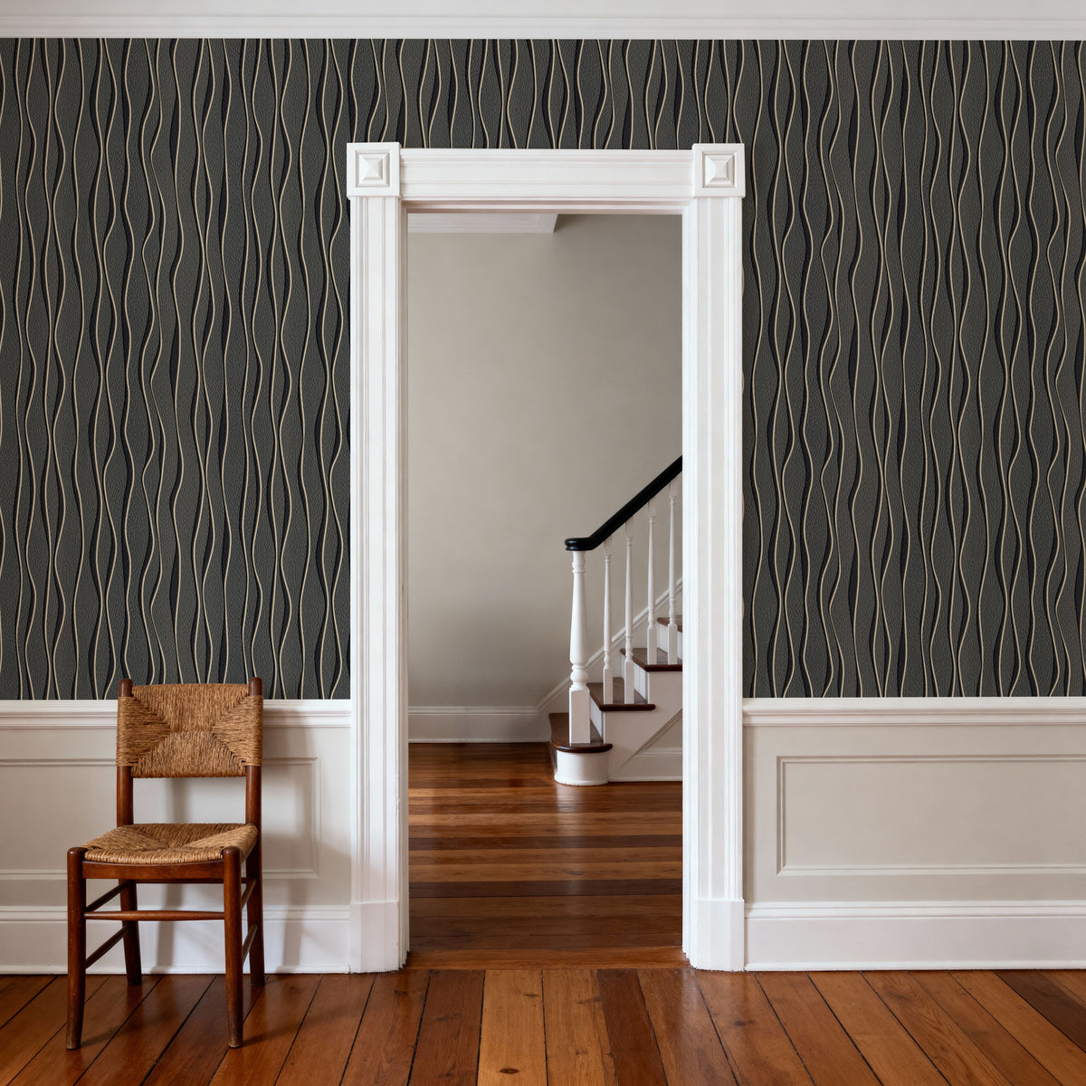 Swaying Lines, Coal Mural Wallpaper - room preview 05