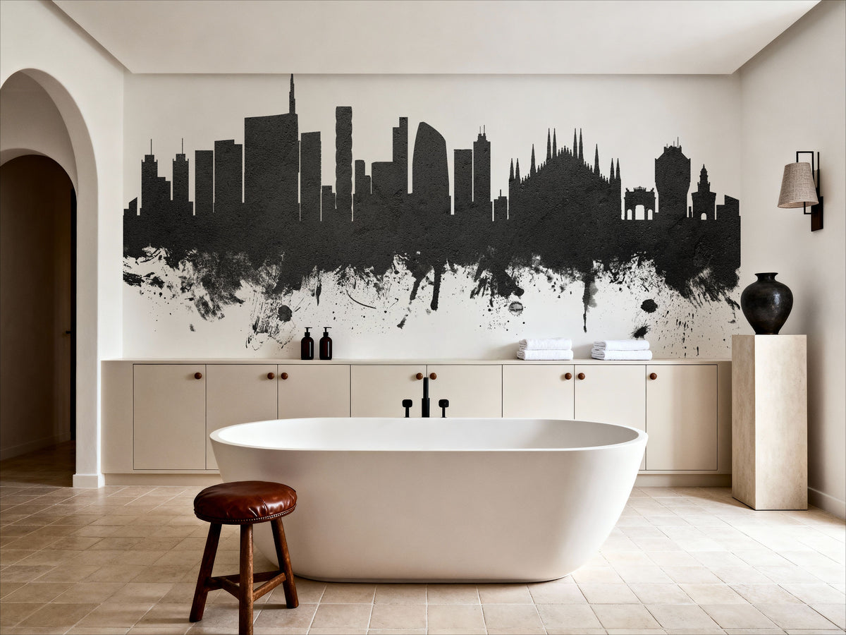 Milan Italy Skyline Black & White Mural Wallpaper - room preview 05