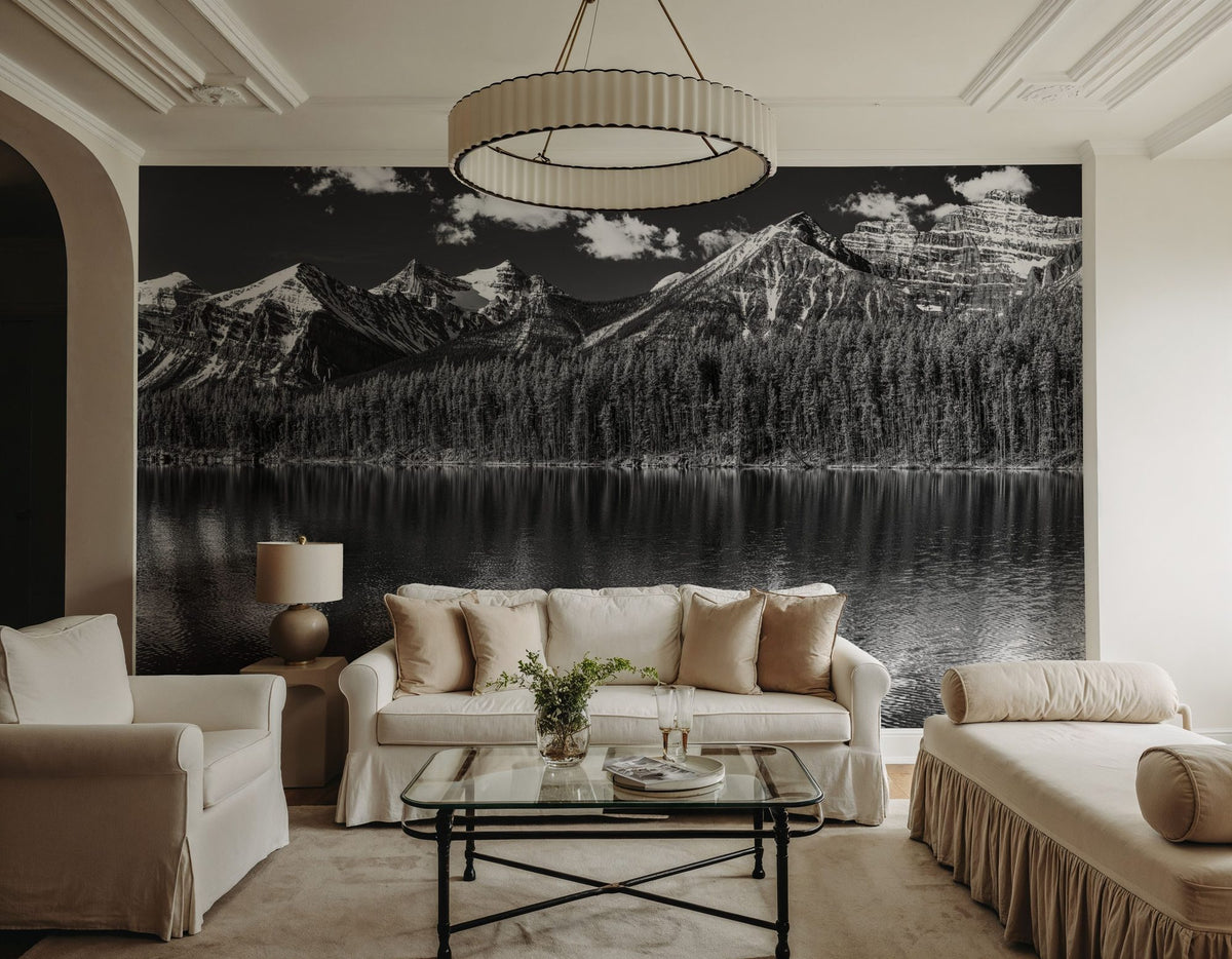 Lake Louise BW Mural Wallpaper - room preview 05