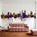 St Gallen Switzerland Skyline Purple & Gold Mural Wallpaper - room preview 05