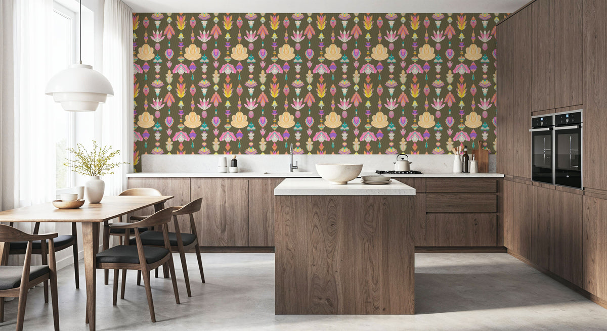Marble Flowers, Khaki Mural Wallpaper - room preview 05