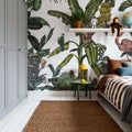Monkeys with Birds, White Mural Wallpaper - room preview 05