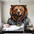 Watercolor Cartoon Grizzly Bear in a Hoodie Mural Wallpaper - room preview 05