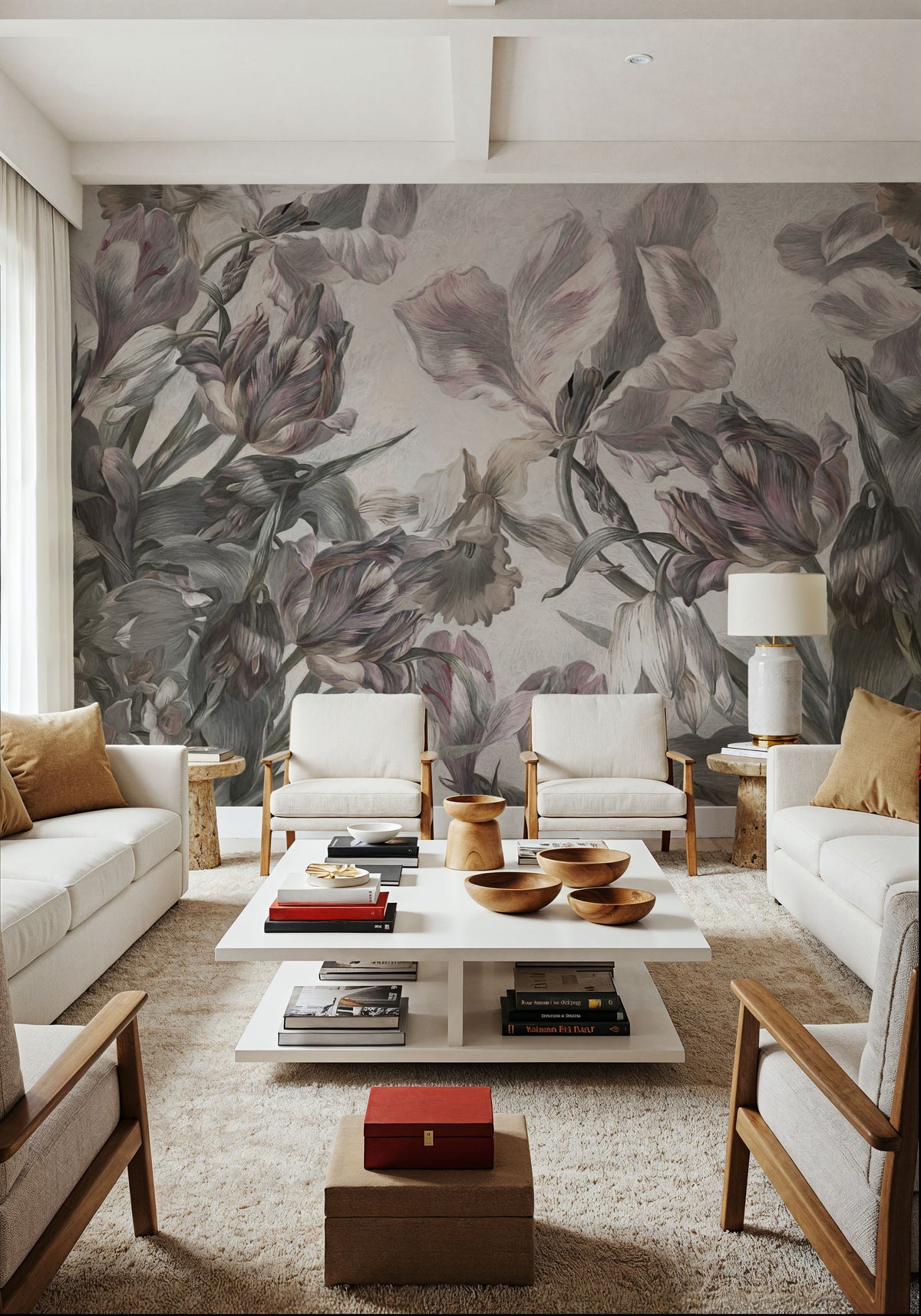 Tulips Feast, White Mural Wallpaper - room preview 05
