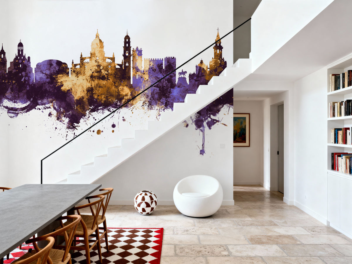 Jerez Spain Skyline Purple & Gold Mural Wallpaper - room preview 05