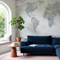 World Map Atlas Blue Gray Mural Wallpaper - room preview 05