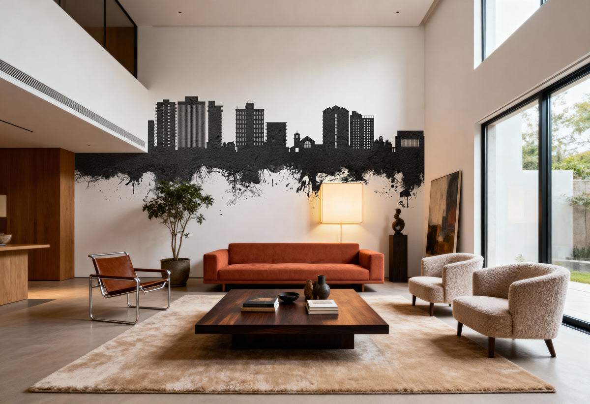 San Mateo California Skyline Black & White Mural Wallpaper - room preview 05