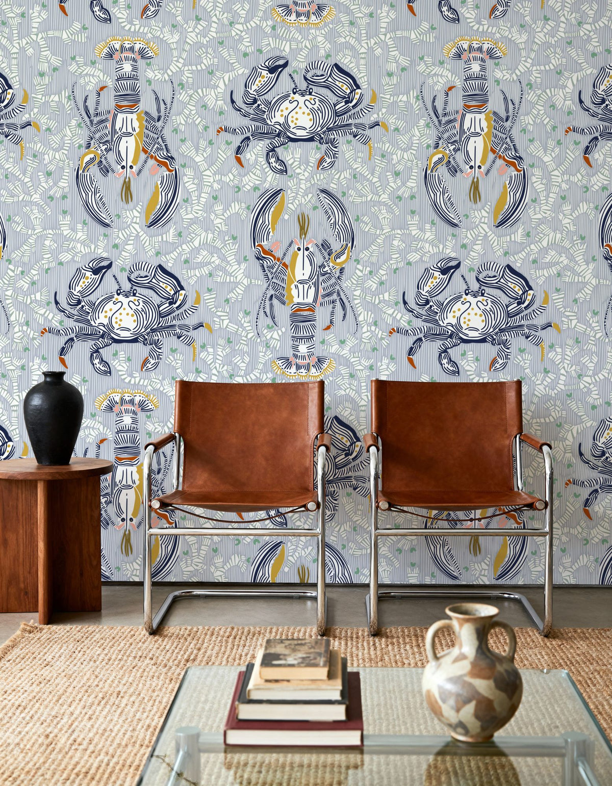 Lobster and Crab Coastal Nostalgia, Grey Mural Wallpaper - room preview 05
