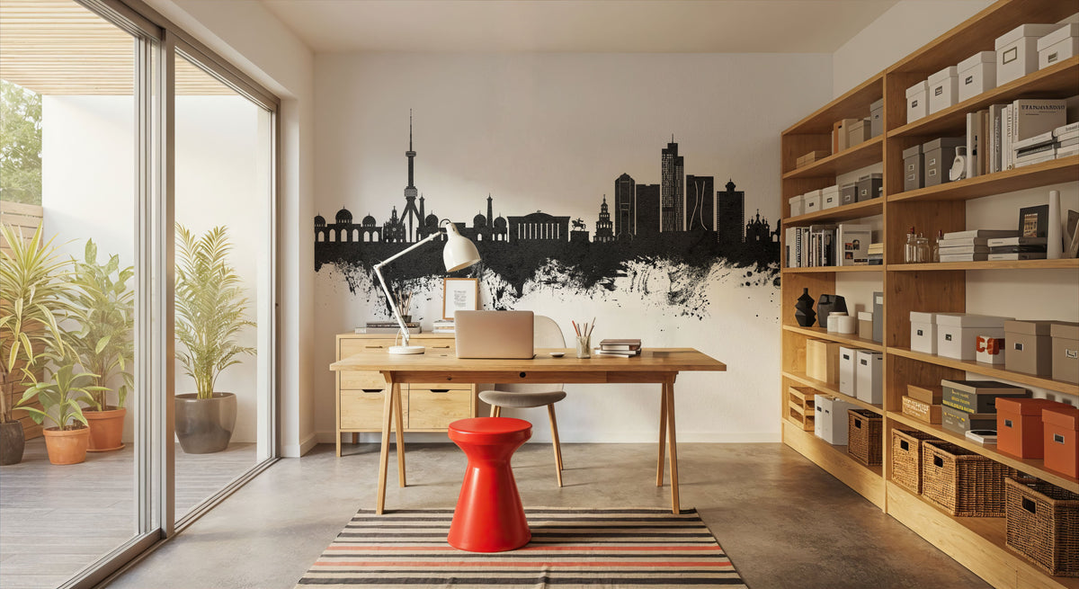 Tashkent Uzbekistan Skyline Black & White Mural Wallpaper - room preview 05